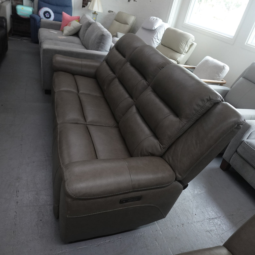 Mason Leather Power Reclining Sofa with Power Headrests - Taupe