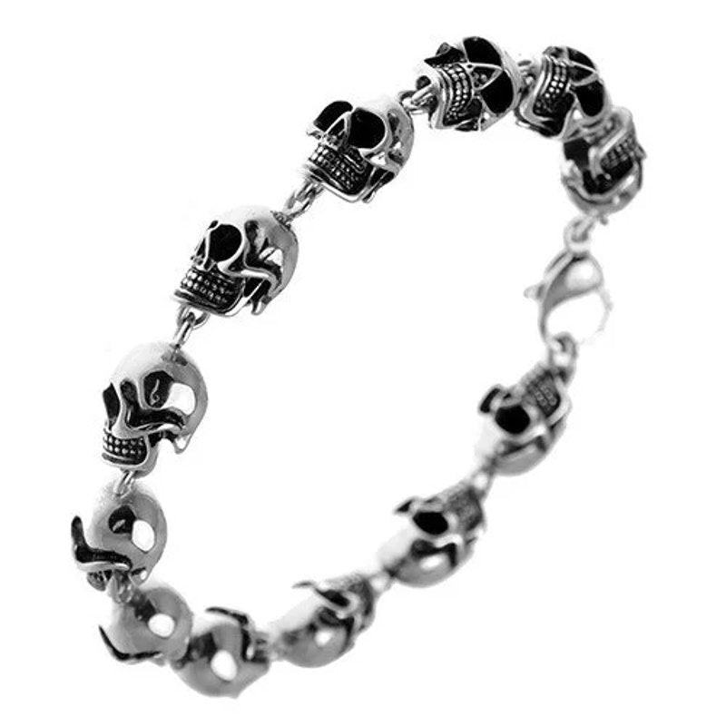 SBR-5302 Stainless Steel Skull Head Bracelet – 8.5″ Length, 9mm Width