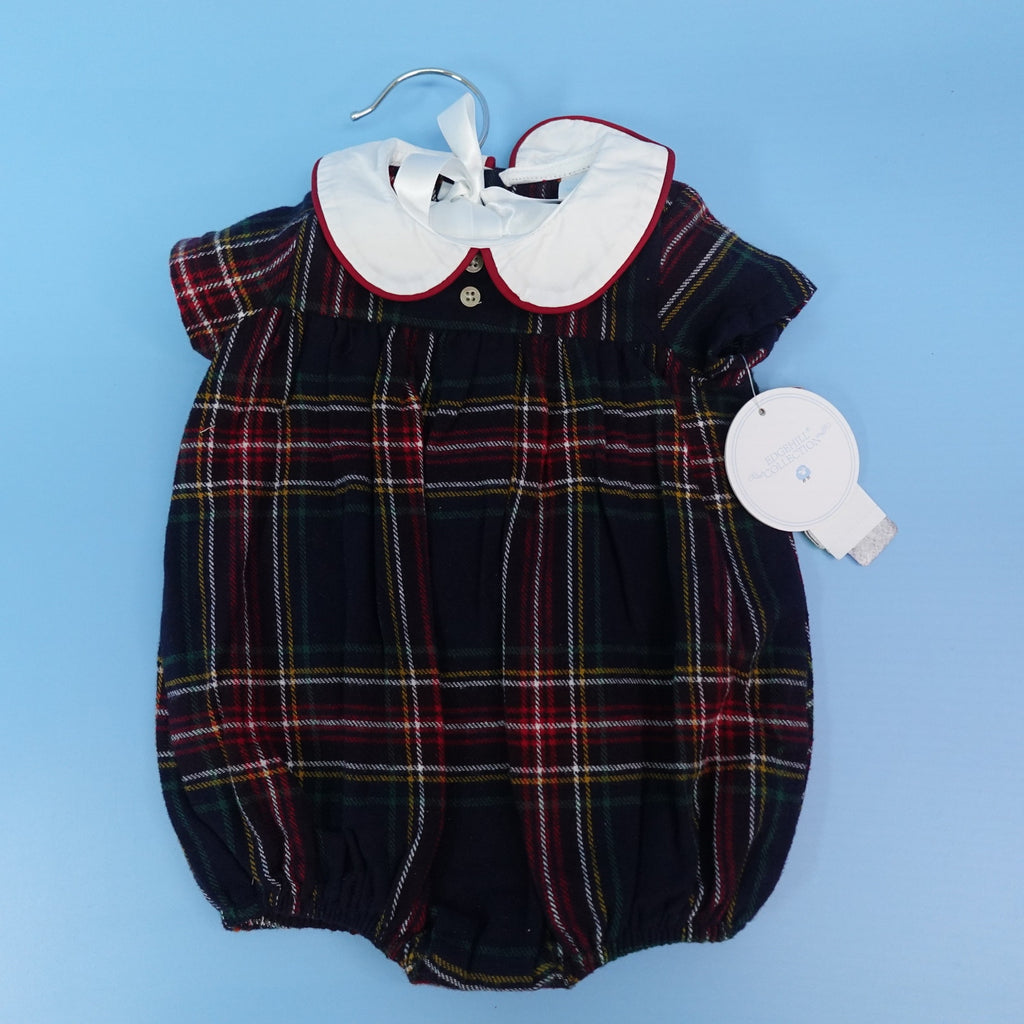 NWT Edgehill Collection Baby Girl Plaid Bubble Romper Size 3M Peter Pan Collar