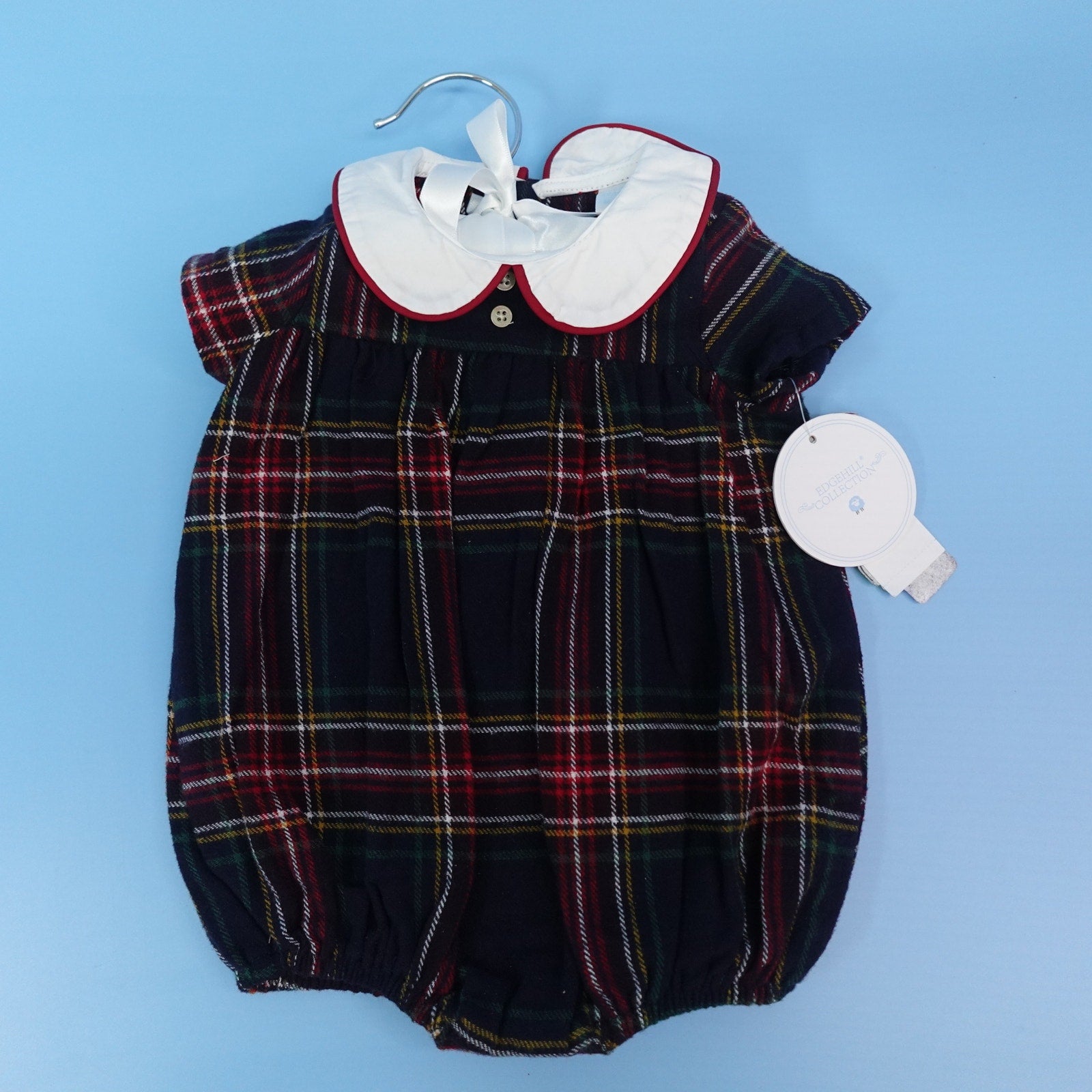 NWT Edgehill Collection Baby Girl Plaid Bubble Romper Size 3M Peter Pan Collar