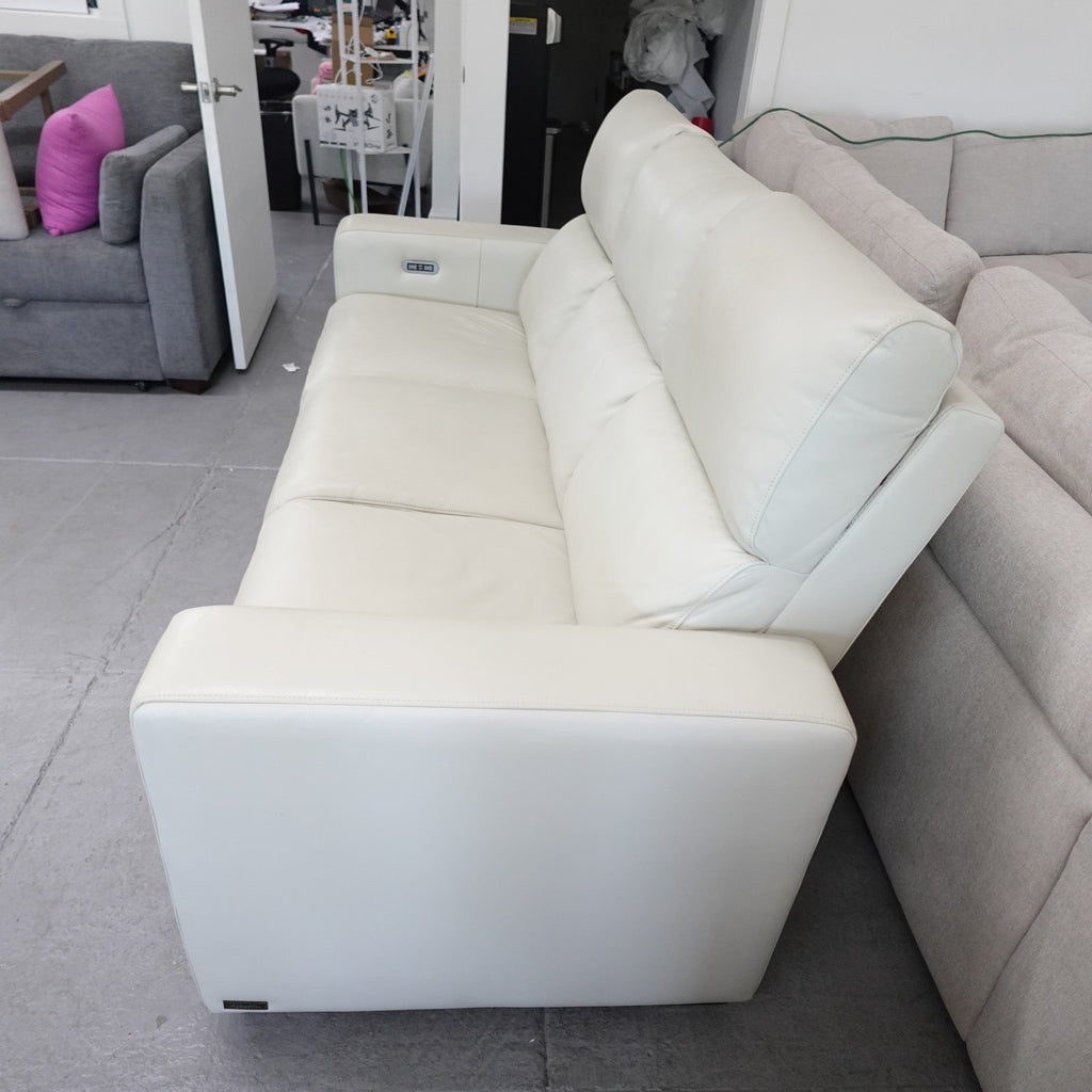 Abbyson Kramer Leather Power Reclining Sofa Cream 3 Seat Recliner Couch