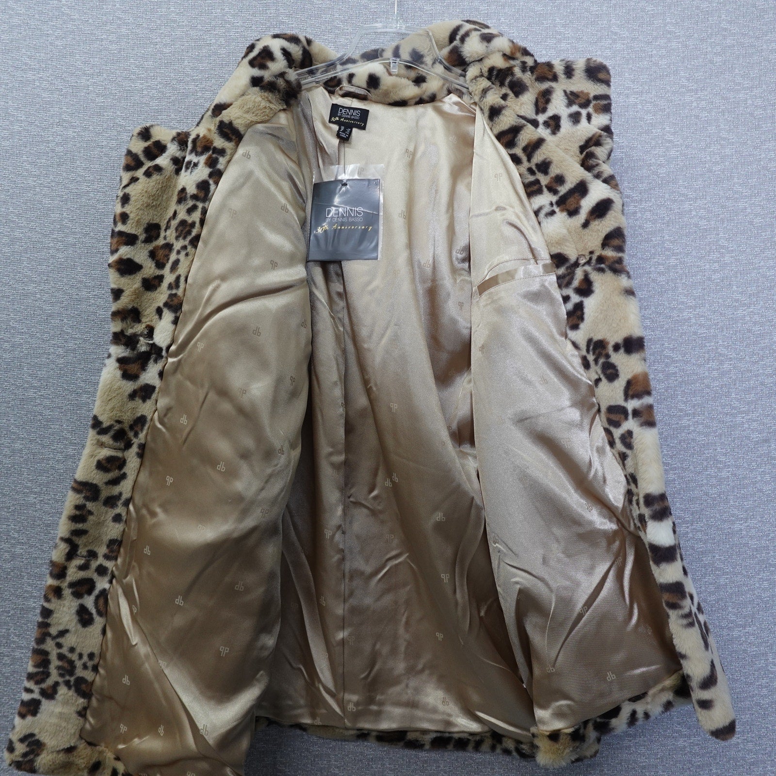 Dennis Basso Cheetah Faux Fur Coat Womens Jacket Notch Collar Crossover Lapel 1X