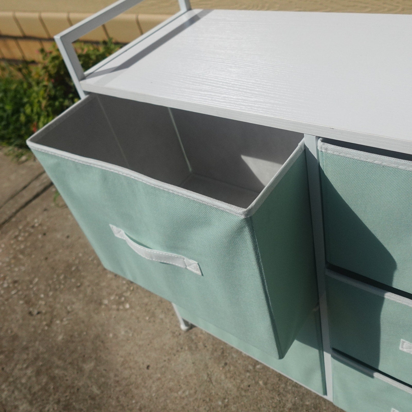 mDesign 5 Drawer Fabric Storage Dresser Wood Top Steel Frame Mint Green NEW