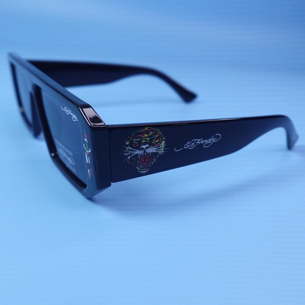 Ed Hardy El Tigre BK Sunglasses Black Rectangular UV Protection