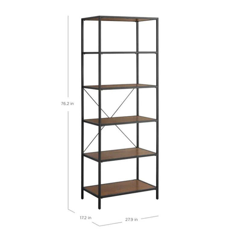 Bayside Furnishings Pierson 76" Bookcase Industrial Metal Wood Shelves NEW