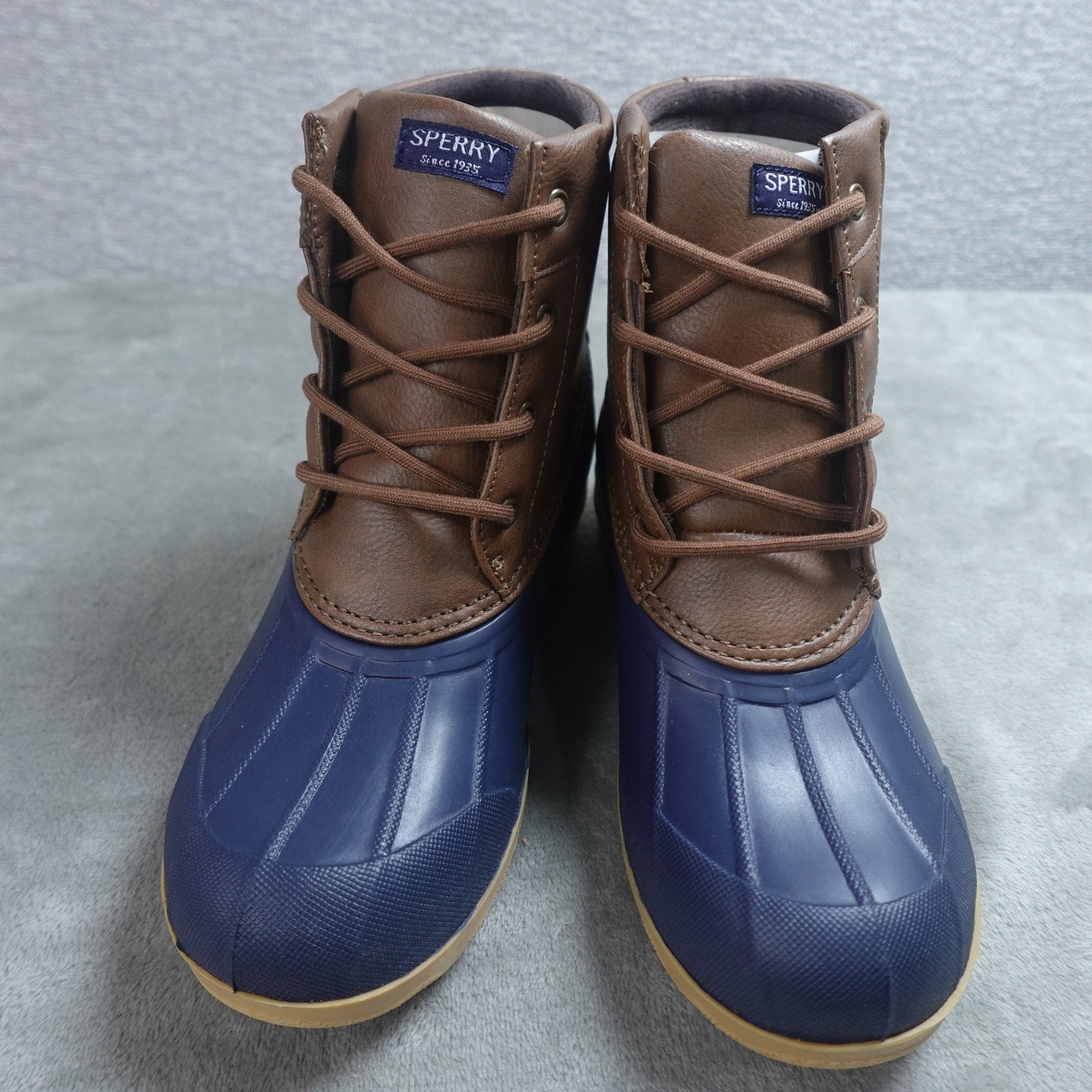 Sperry Port Duck Boot Boys Size 4M Tan Navy SCK263661 Waterproof Kids