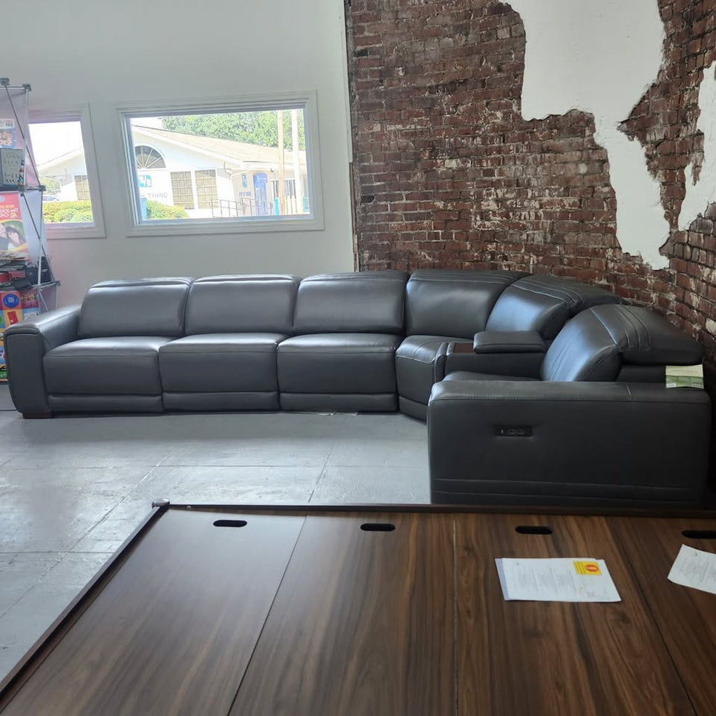 Karson Leather Power Reclining Sectional with Power Headrests