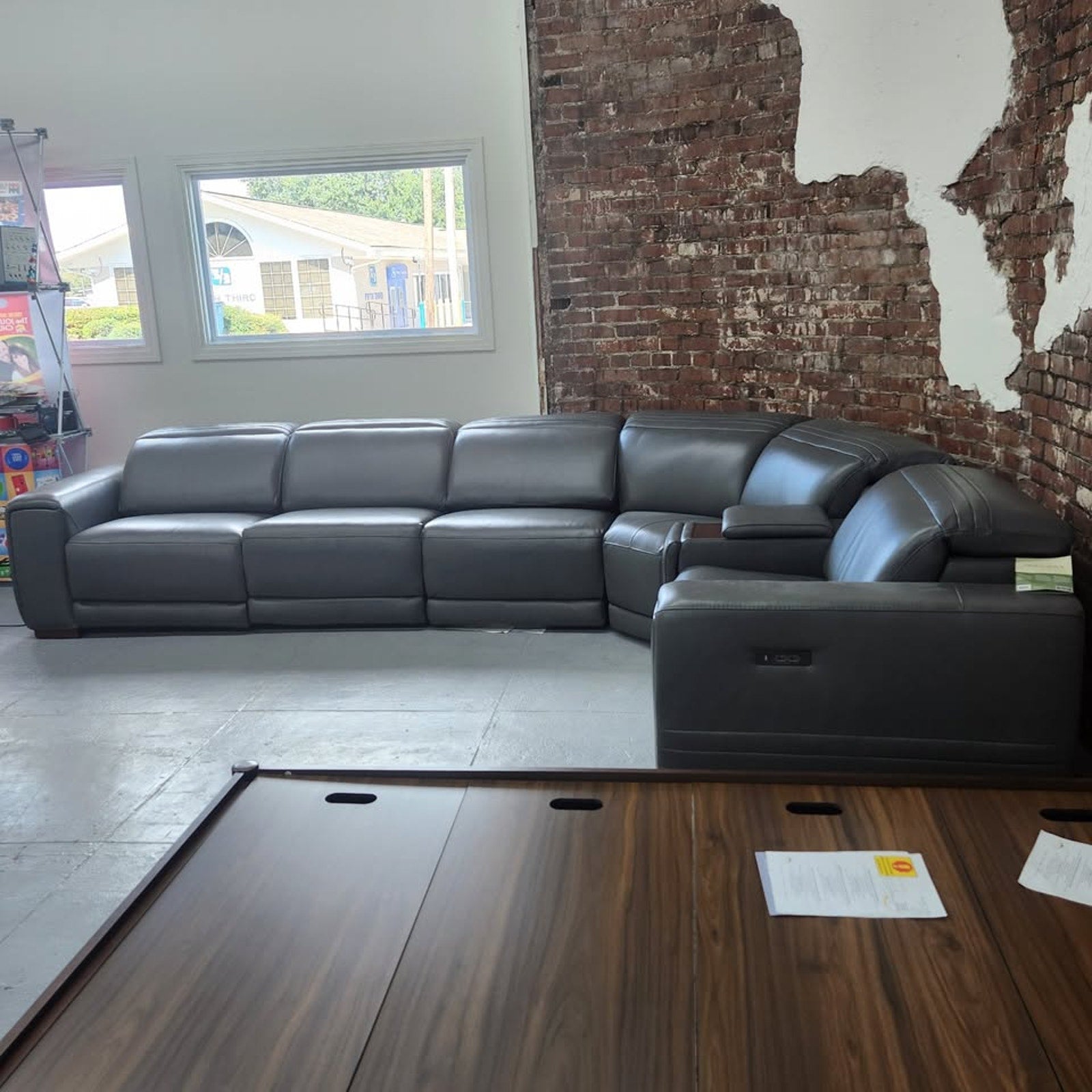 Karson Leather Power Reclining Sectional with Power Headrests