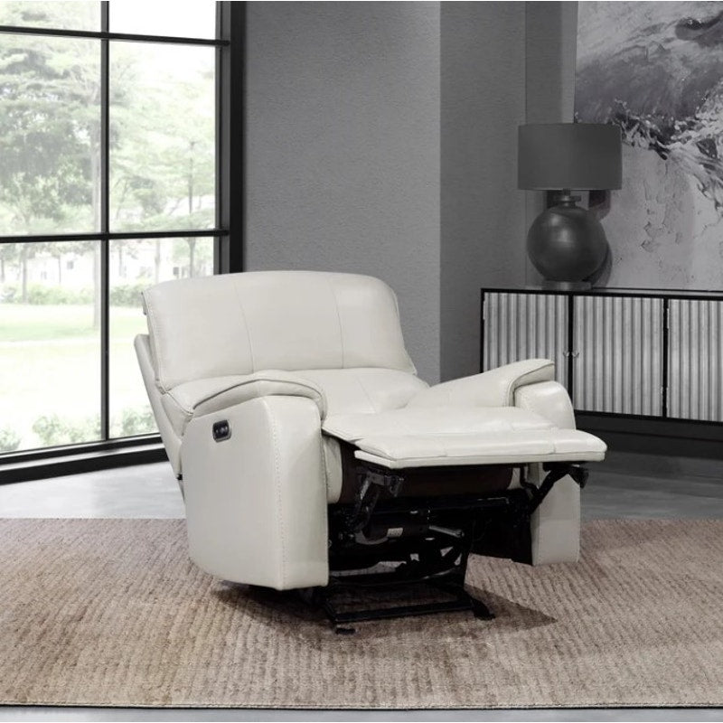 Barcalounger Leather Power Glider Recliner Chair Adjustable Headrest Beige