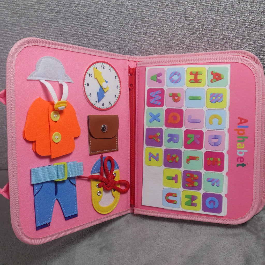 Winblo Busy Board Montessori Toddler Activity Book Sensory Learning Toy Pink NEW