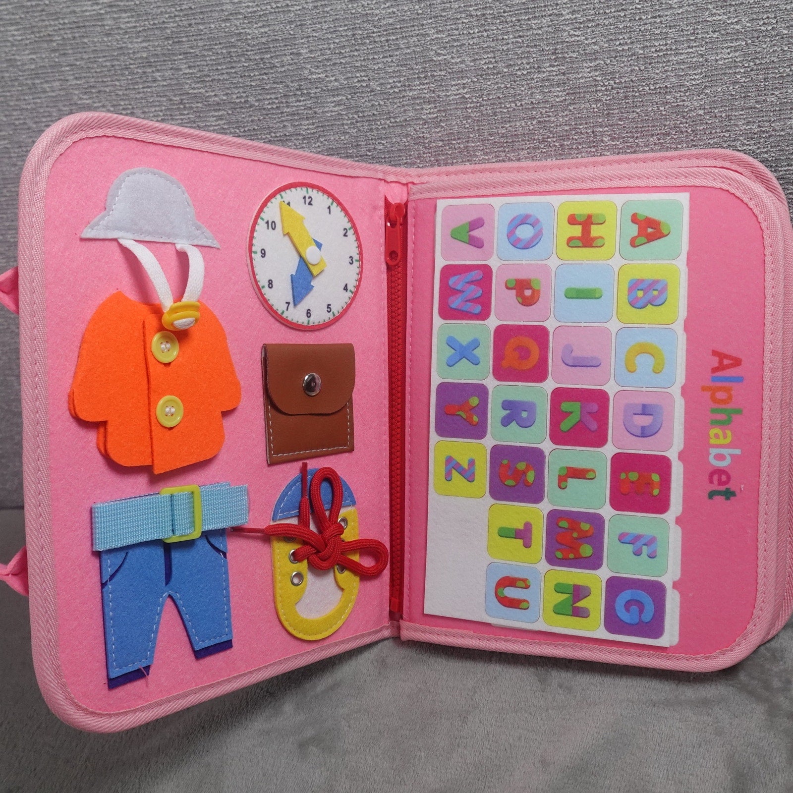 Winblo Busy Board Montessori Toddler Activity Book Sensory Learning Toy Pink NEW