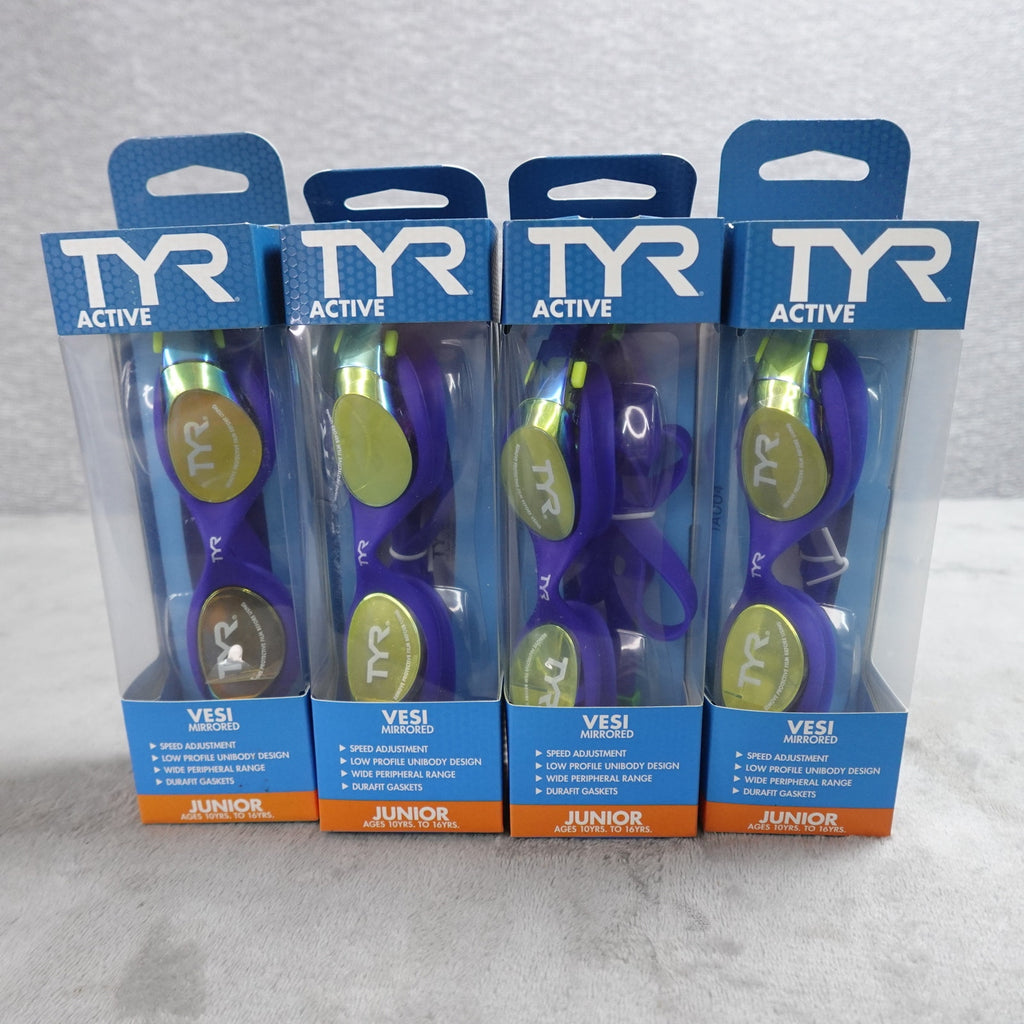TYR Vesi Mirrored Junior Swim Goggles Set of 4 Ages 10-16 New