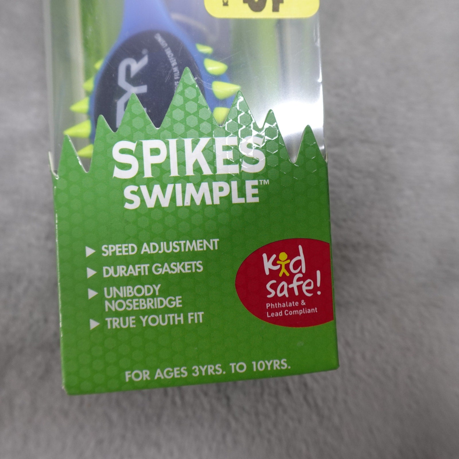 TYR Vesi Kids Spikes Smoke/Blue Swim Goggles Ages 3-10 New