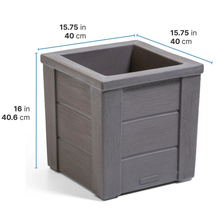 Step2 Lakewood Square Planter Box Gray Outdoor Garden Planter New