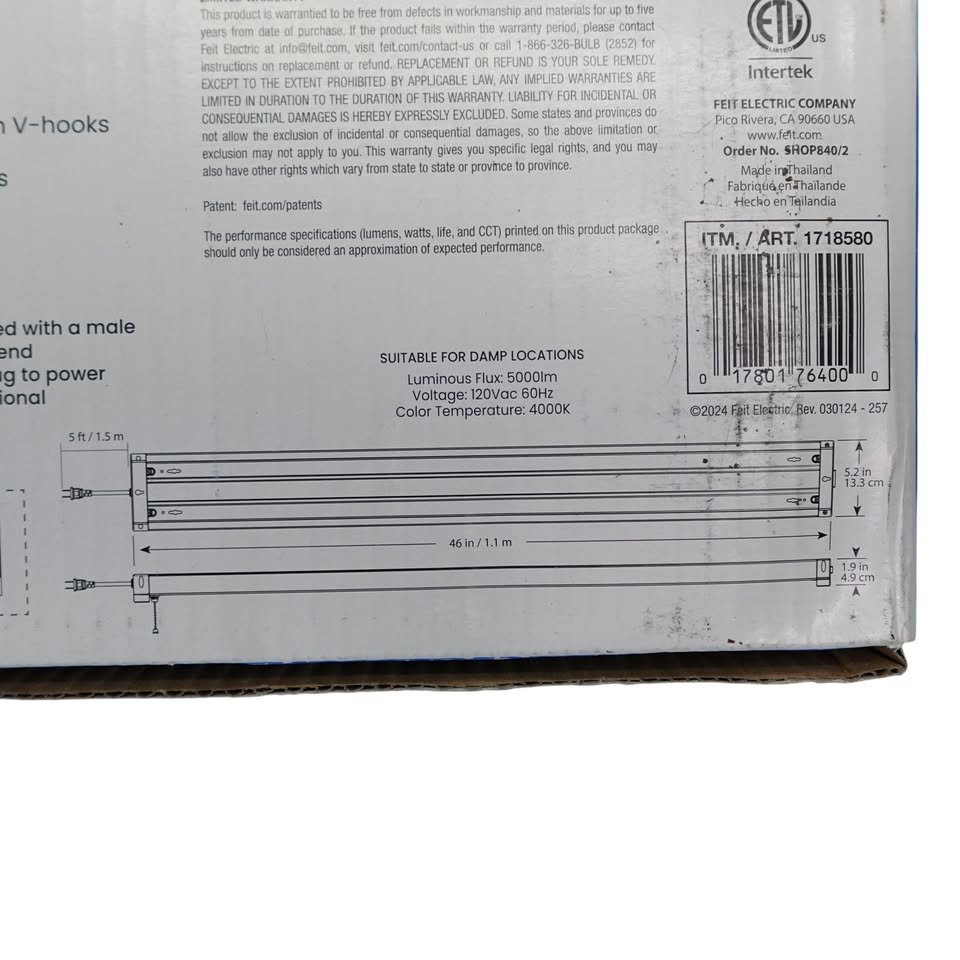 (1 pack) Feit 10,000 Lumen Multi-Directional Shop Light with Motion Detection