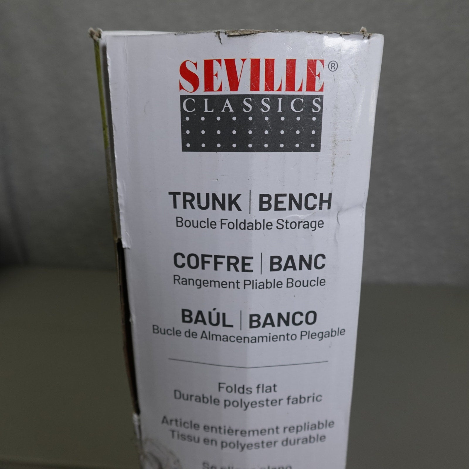 Seville Classics Boucle Foldable Trunk Ottoman - Black