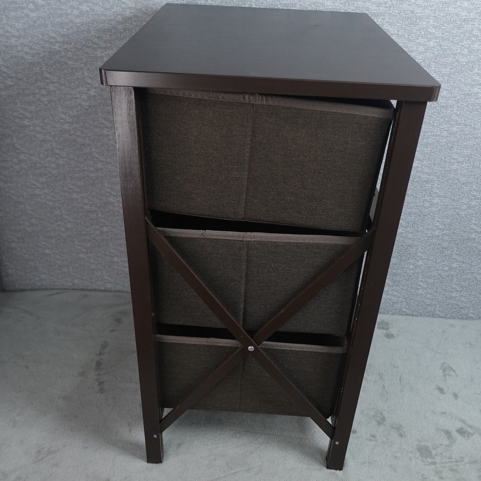 mDesign 3 Drawer Fabric Dresser Storage Unit Wood Top Brown Organizer Cabinet New