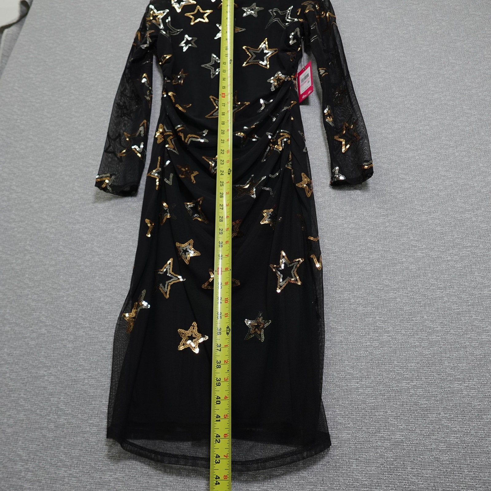 Vince Camuto Black Long Sleeve Mesh Dress with Sequin Stars Women's Size 10