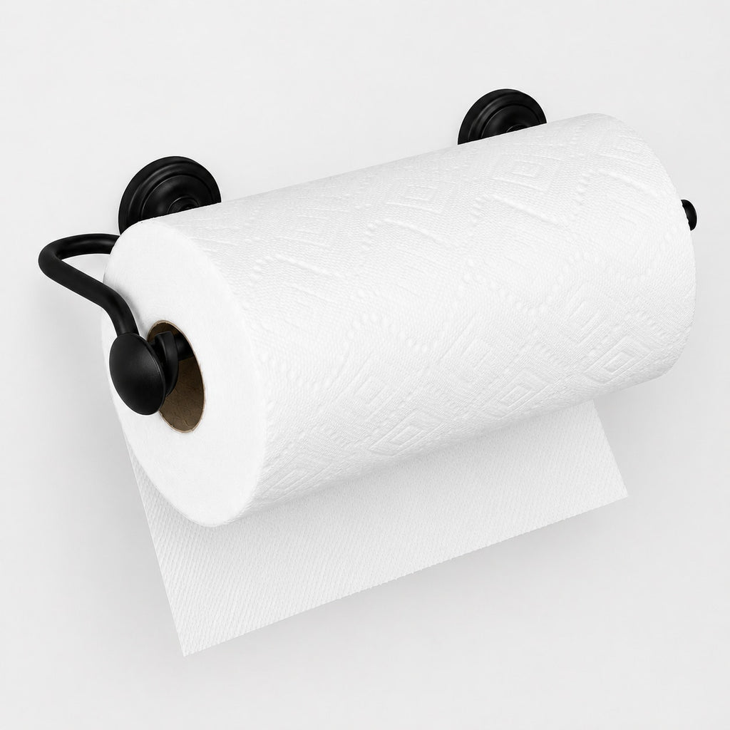 mDesign Wall Mount Paper Towel Holder Black Metal Kitchen NEW