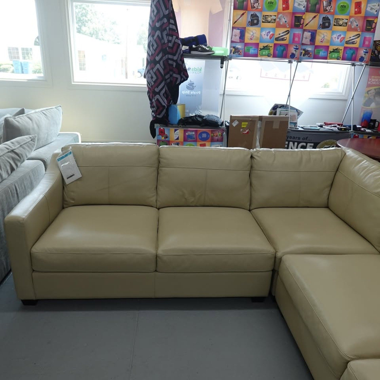 Pauline Leather Chaise Sectional - Cream