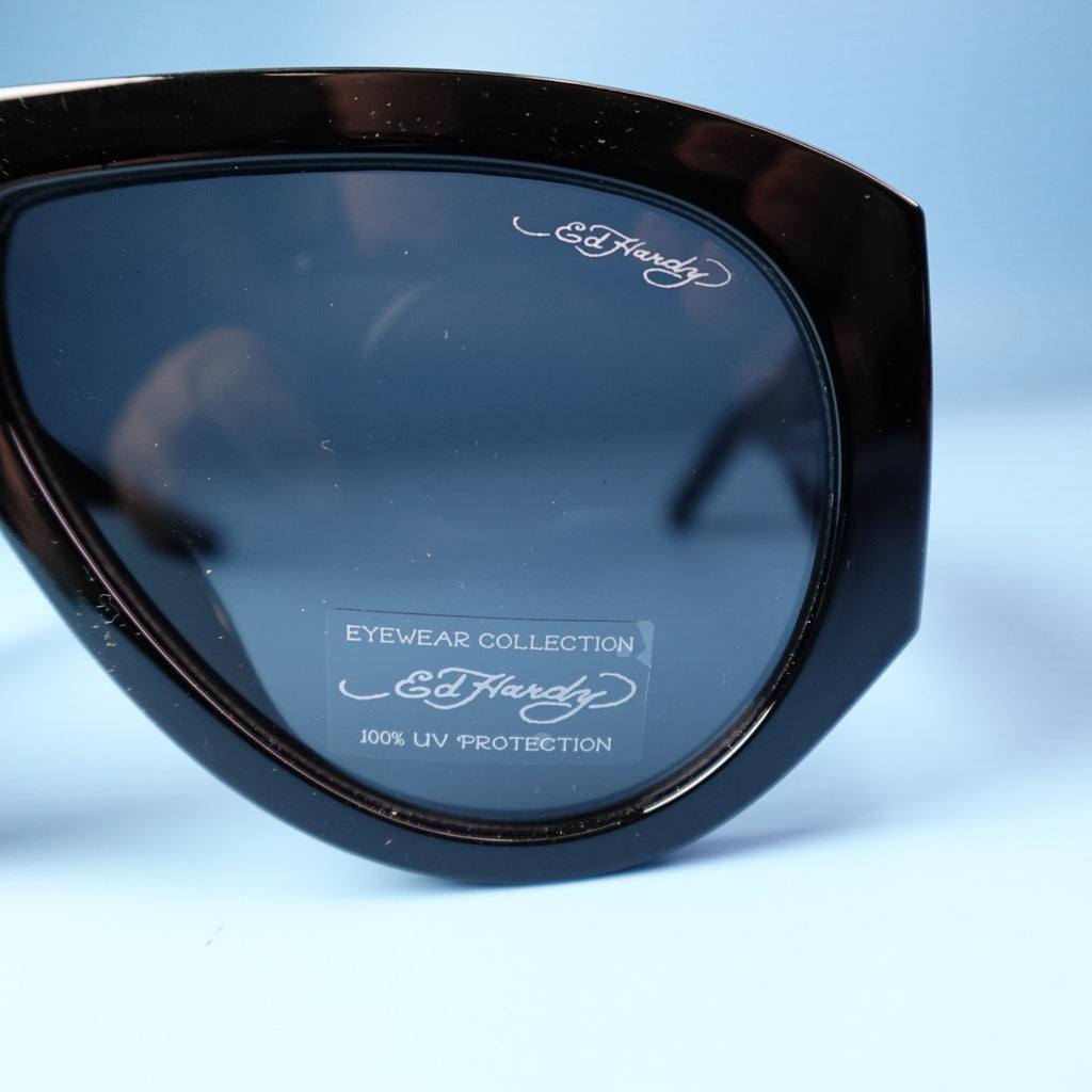 Ed Hardy Los Angeles Skull Sunglasses Black 100% UV Protection Oversized NEW