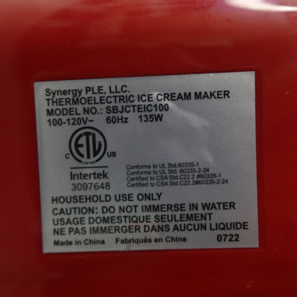 Blue Jean Chef 1 Qt Thermoelectric Ice Cream Maker Red Model SBJCTEIC100 NEW
