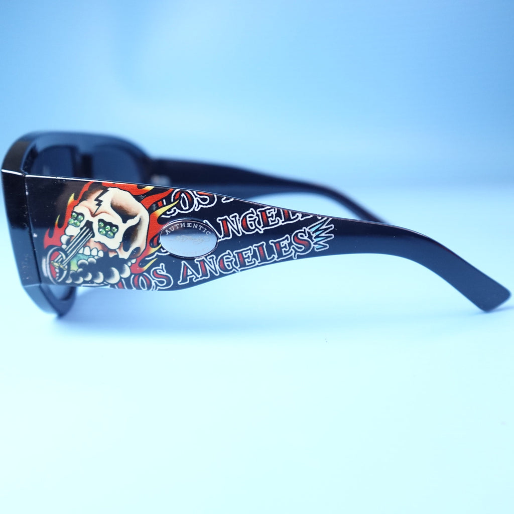 Ed Hardy Los Angeles Skull Sunglasses Black 100% UV Protection Oversized NEW