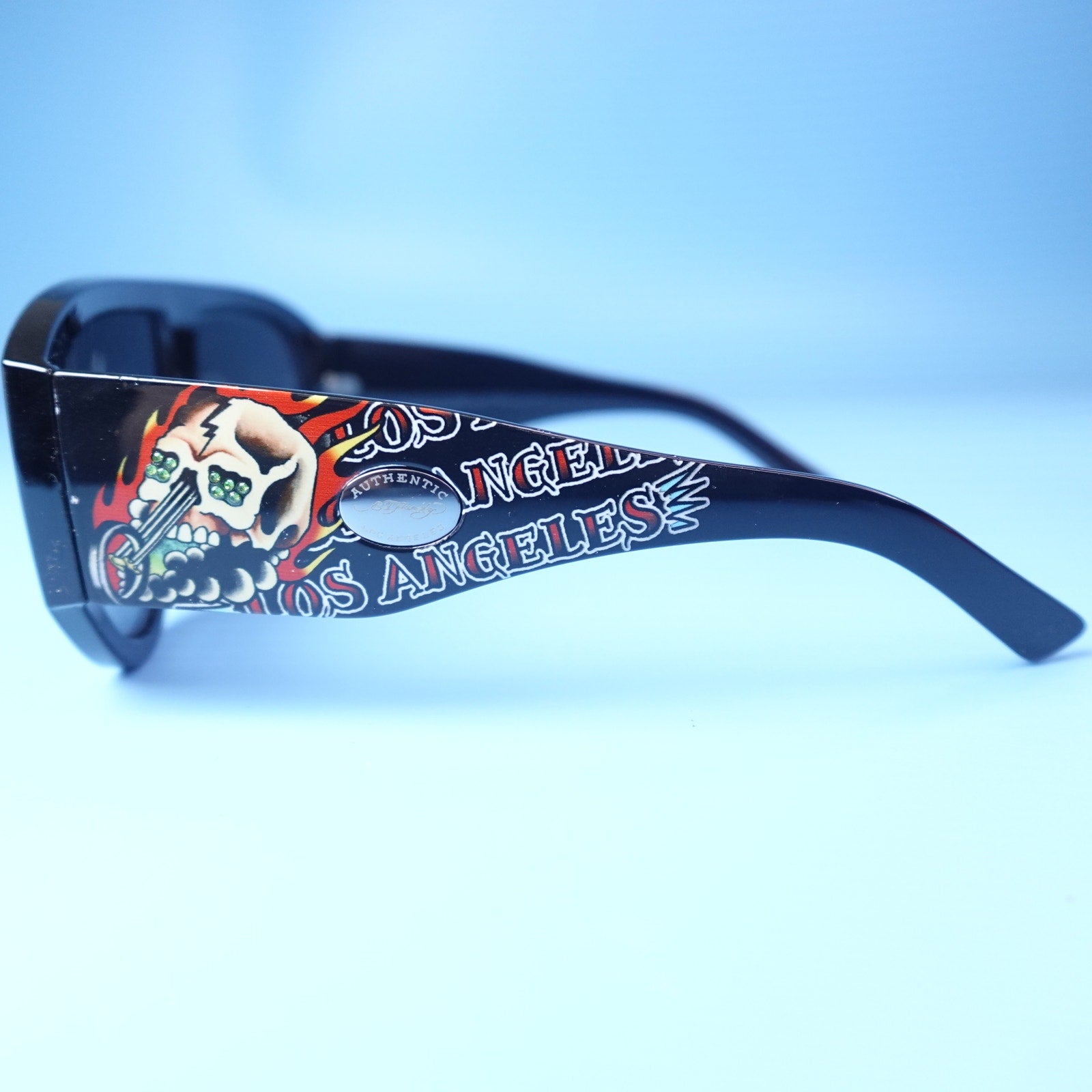 Ed Hardy Los Angeles Skull Sunglasses Black 100% UV Protection Oversized NEW