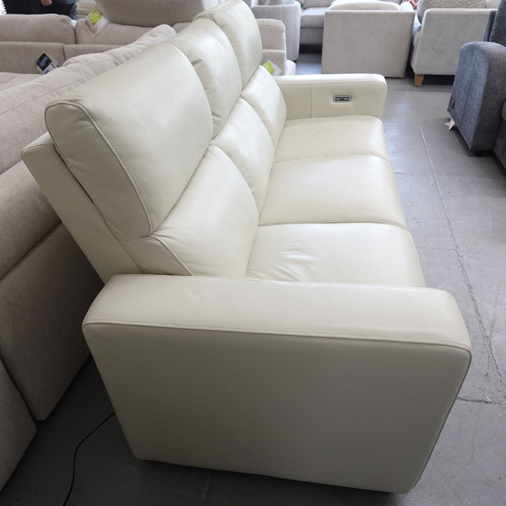 Abbyson Kramer Leather Power Reclining Sofa Cream 3 Seat Recliner Couch