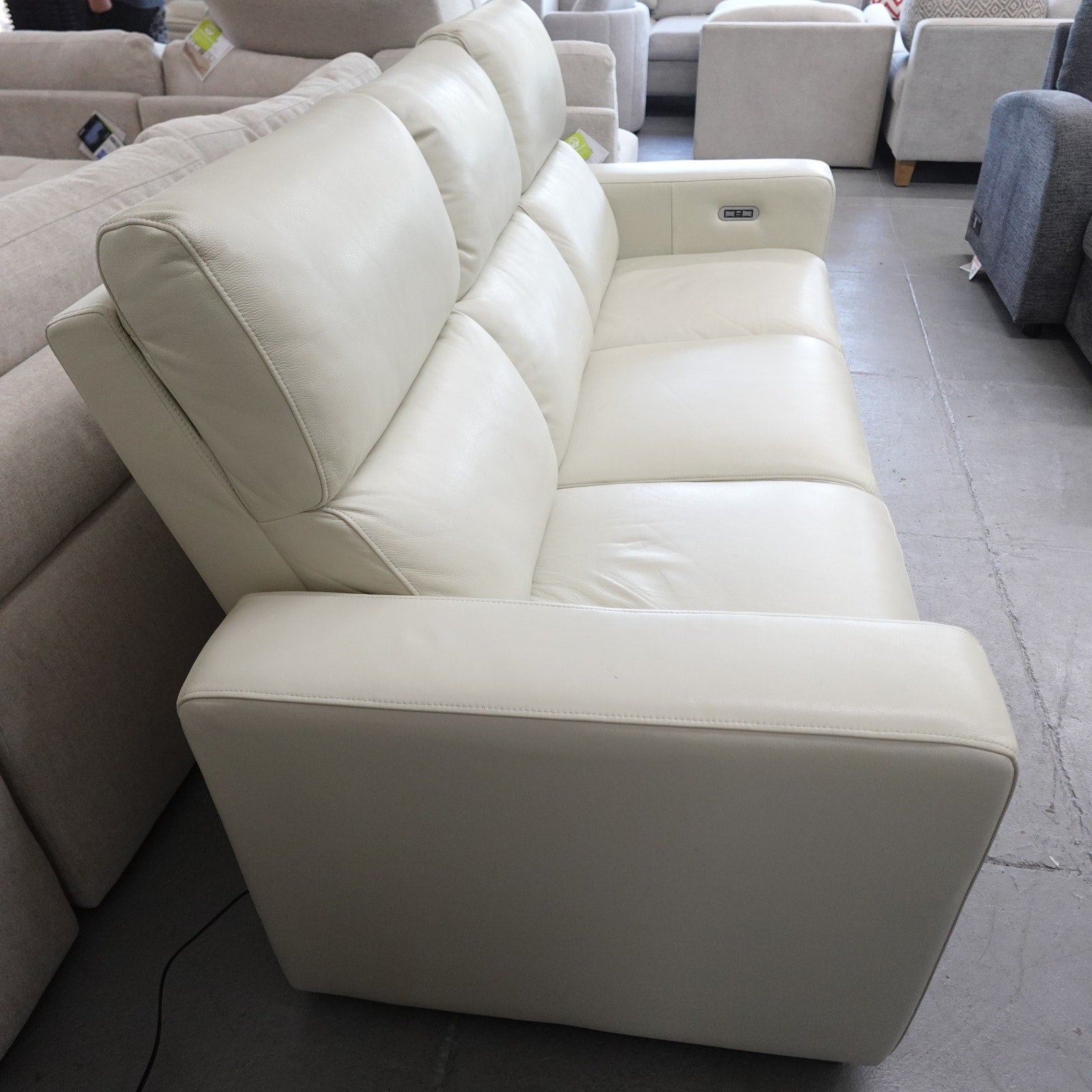 Abbyson Kramer Leather Power Reclining Sofa Cream 3 Seat Recliner Couch