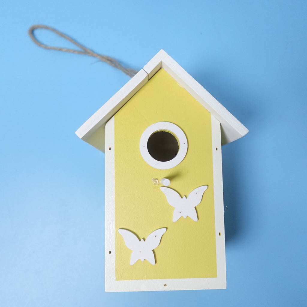 Clever Garden Wooden Hanging Birdhouse Feeder Yellow Butterfly Outdoor 6x7x4