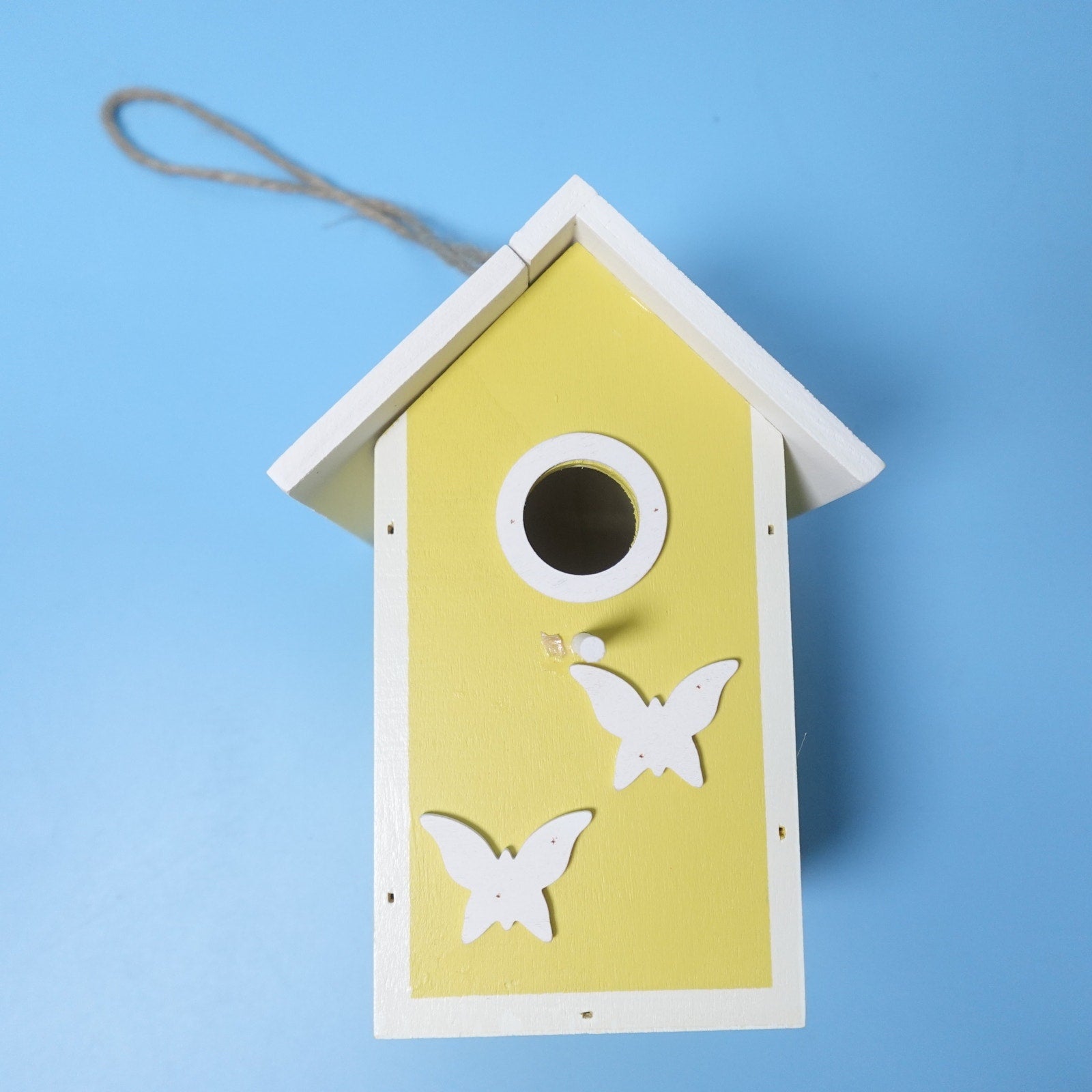 Clever Garden Wooden Hanging Birdhouse Feeder Yellow Butterfly Outdoor 6x7x4
