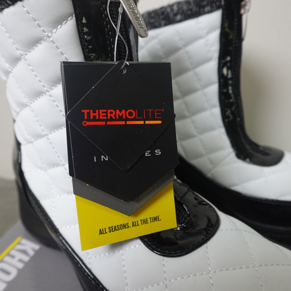Khombu Megan Women’s 7.5 Winter Snow Boots Waterproof Zip White Black NIB Warm