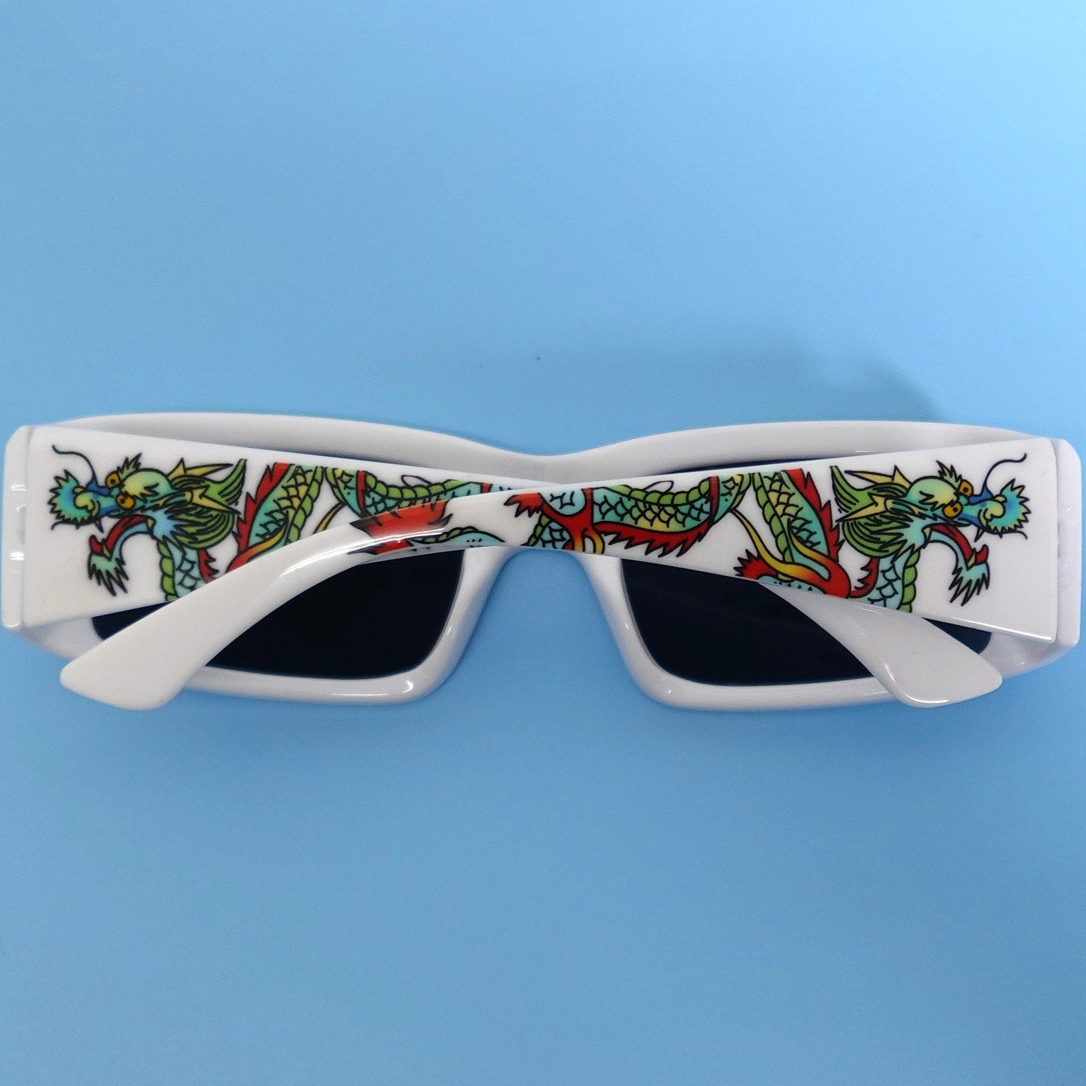 Ed Hardy Sunglasses UV 100% Protective White w/ Dragon Hokusai