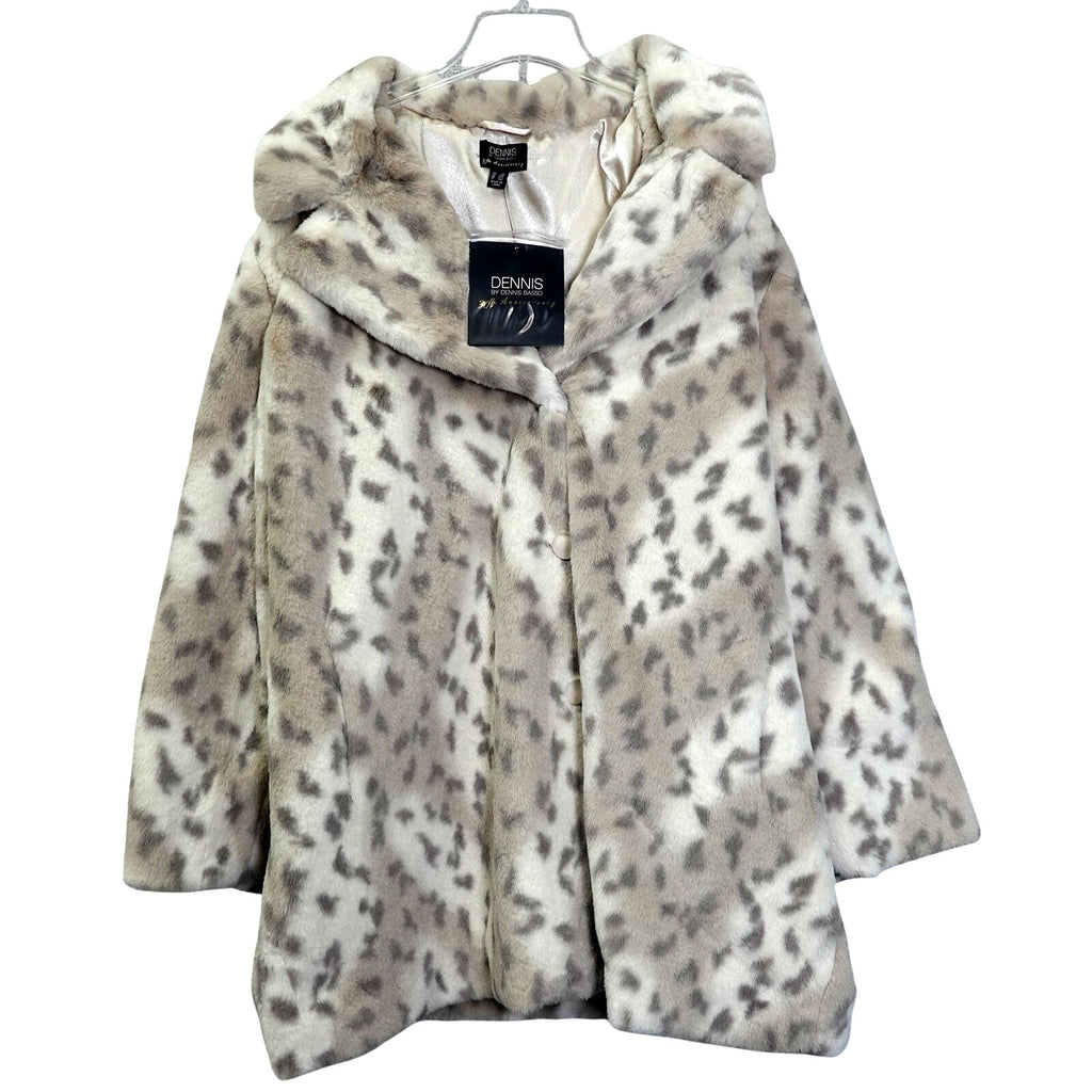 Dennis Basso Lynx Faux Fur Coat Women's Jacket Notch Collar Crossover Lapel 2X