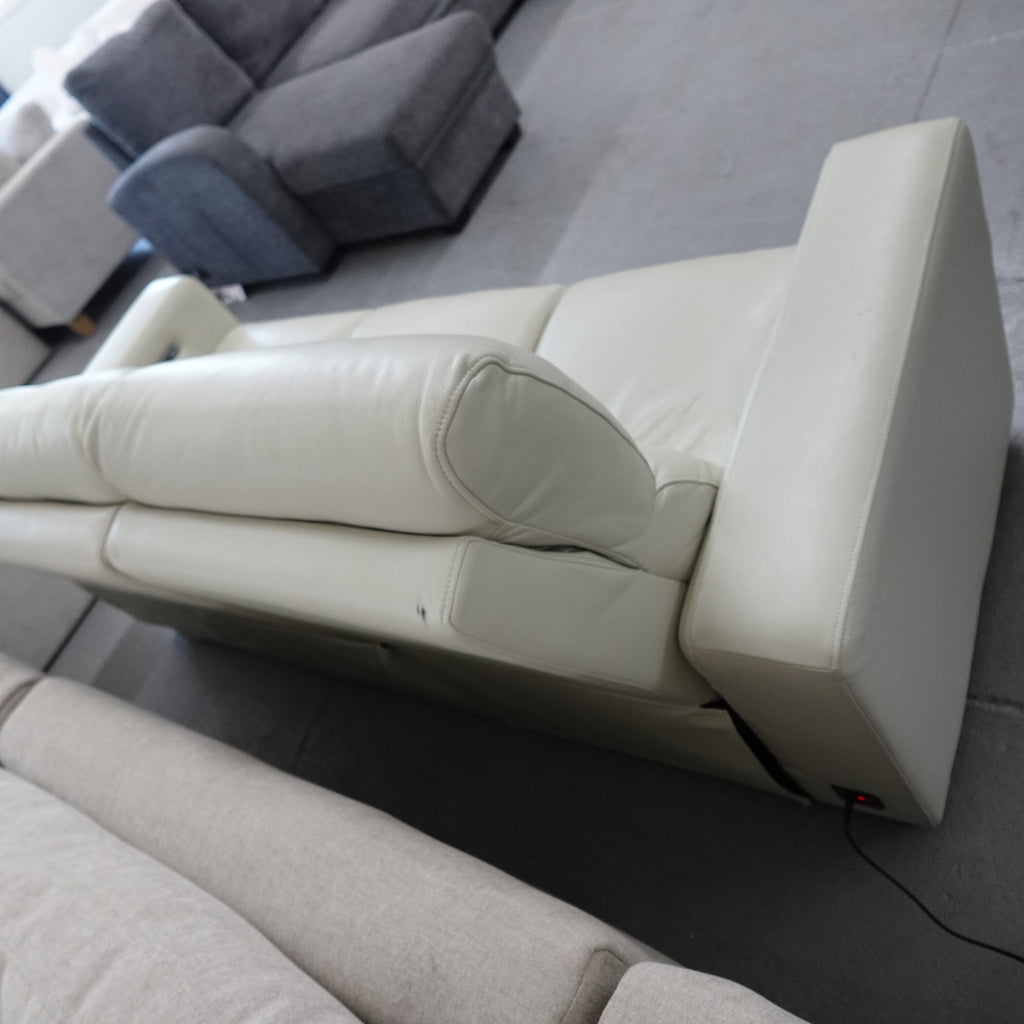 Abbyson Kramer Leather Power Reclining Sofa Cream 3 Seat Recliner Couch