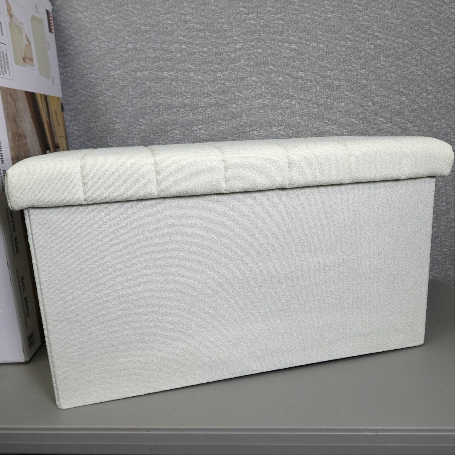 Seville Classics Boucle Foldable Trunk Ottoman - White