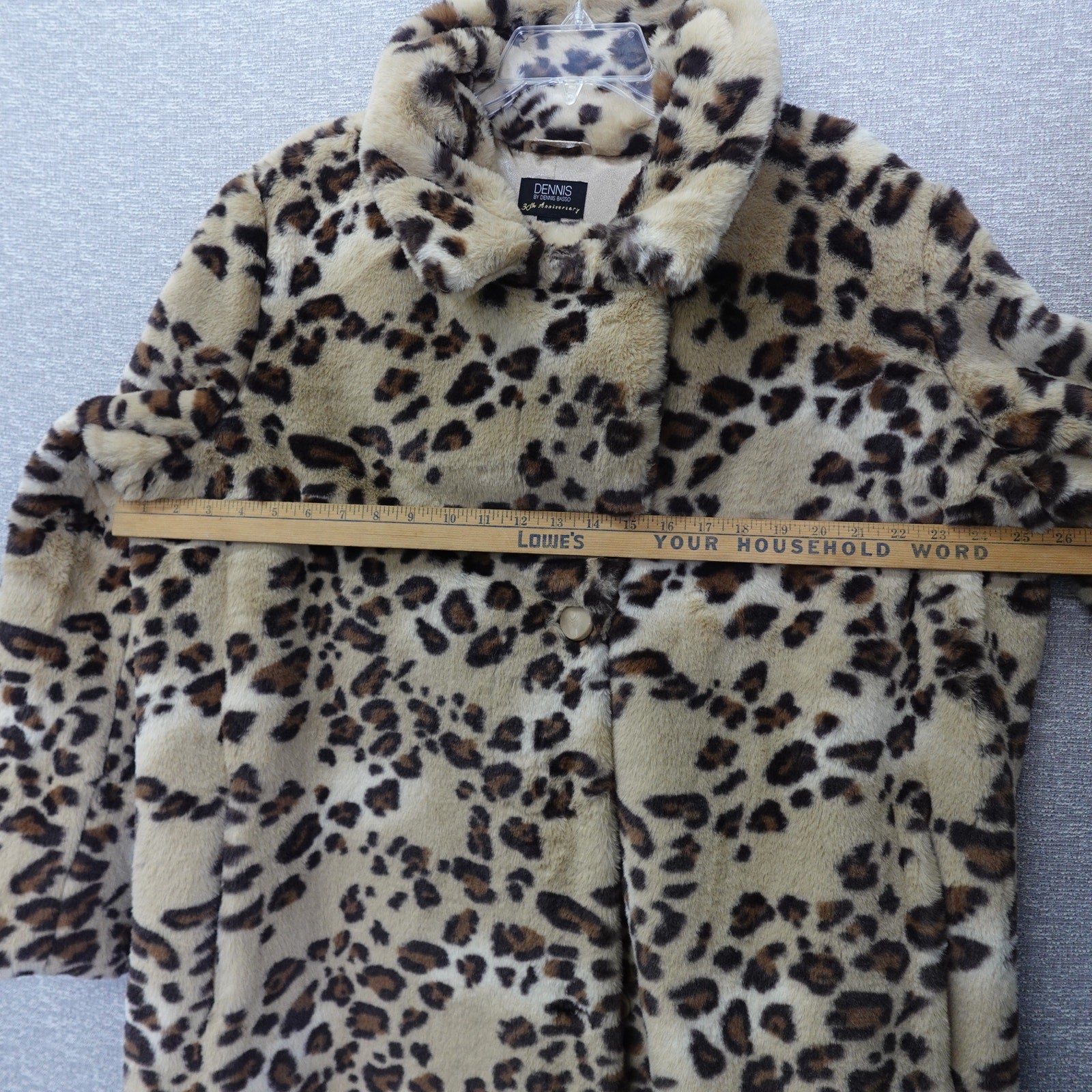 Dennis Basso Cheetah Faux Fur Coat Womens Jacket Notch Collar Crossover Lapel 2X