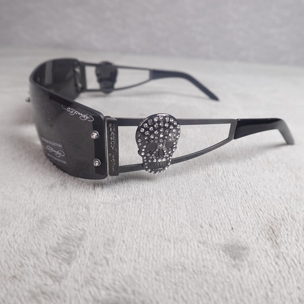 Ed Hardy Rhinestone Skull Shield Sunglasses UV400 NEW