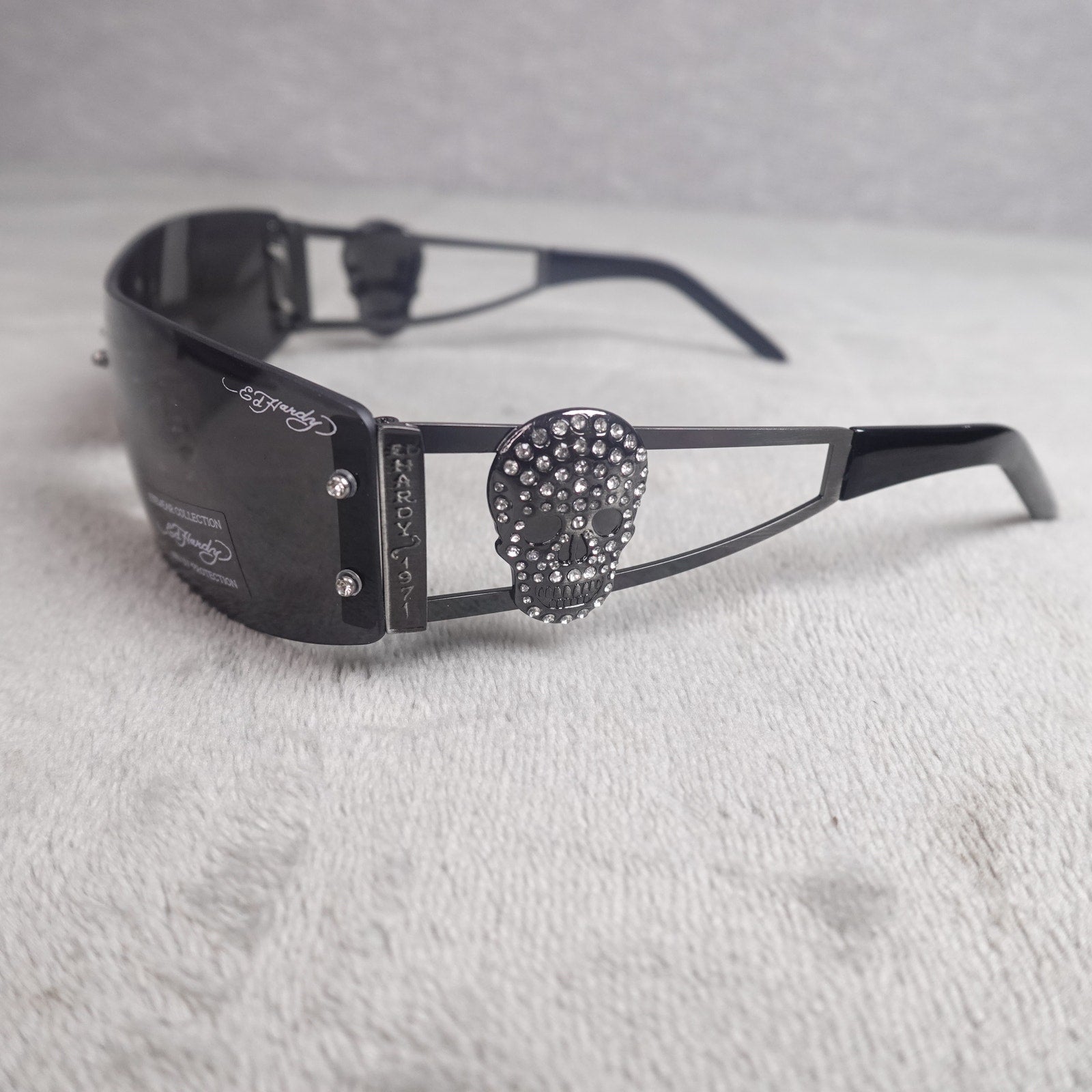 Ed Hardy Rhinestone Skull Shield Sunglasses UV400 NEW