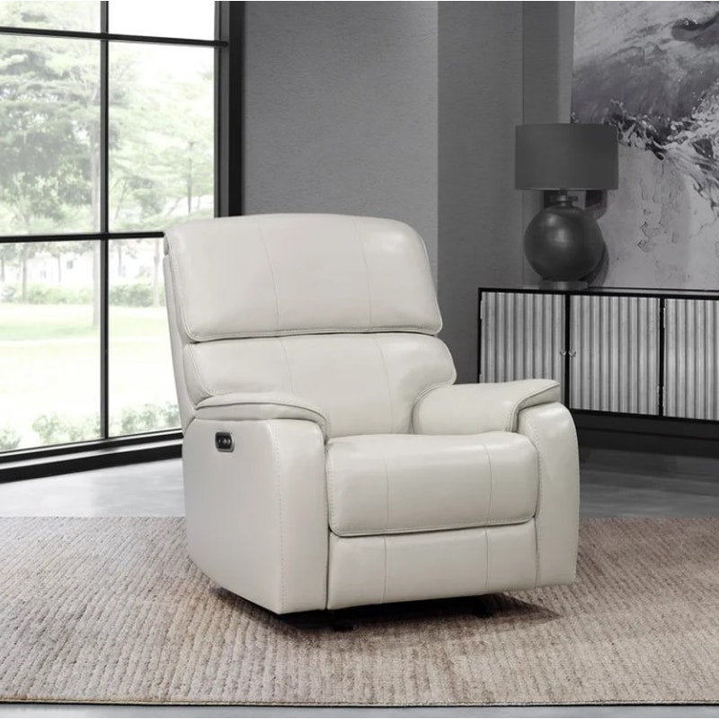 Barcalounger Leather Power Glider Recliner Chair Adjustable Headrest Beige
