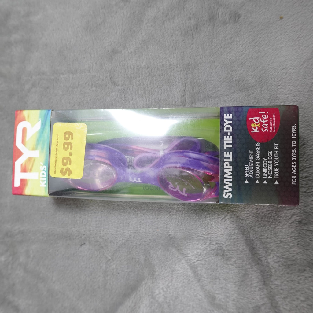 TYR Vesi Kids Tie Dye Purple/Pink Swim Goggles Ages 3-10 New