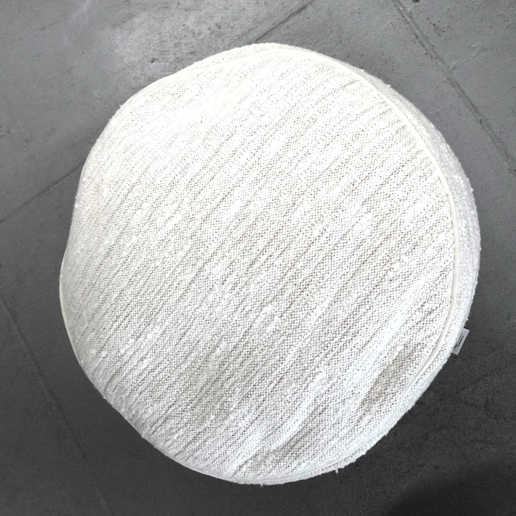 Boucle Round Floor Ottoman Pouf Indoor Decorative Cream 23"x12"