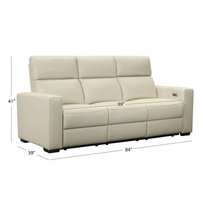 Abbyson Kramer Leather Power Reclining Sofa Cream 3 Seat Recliner Couch