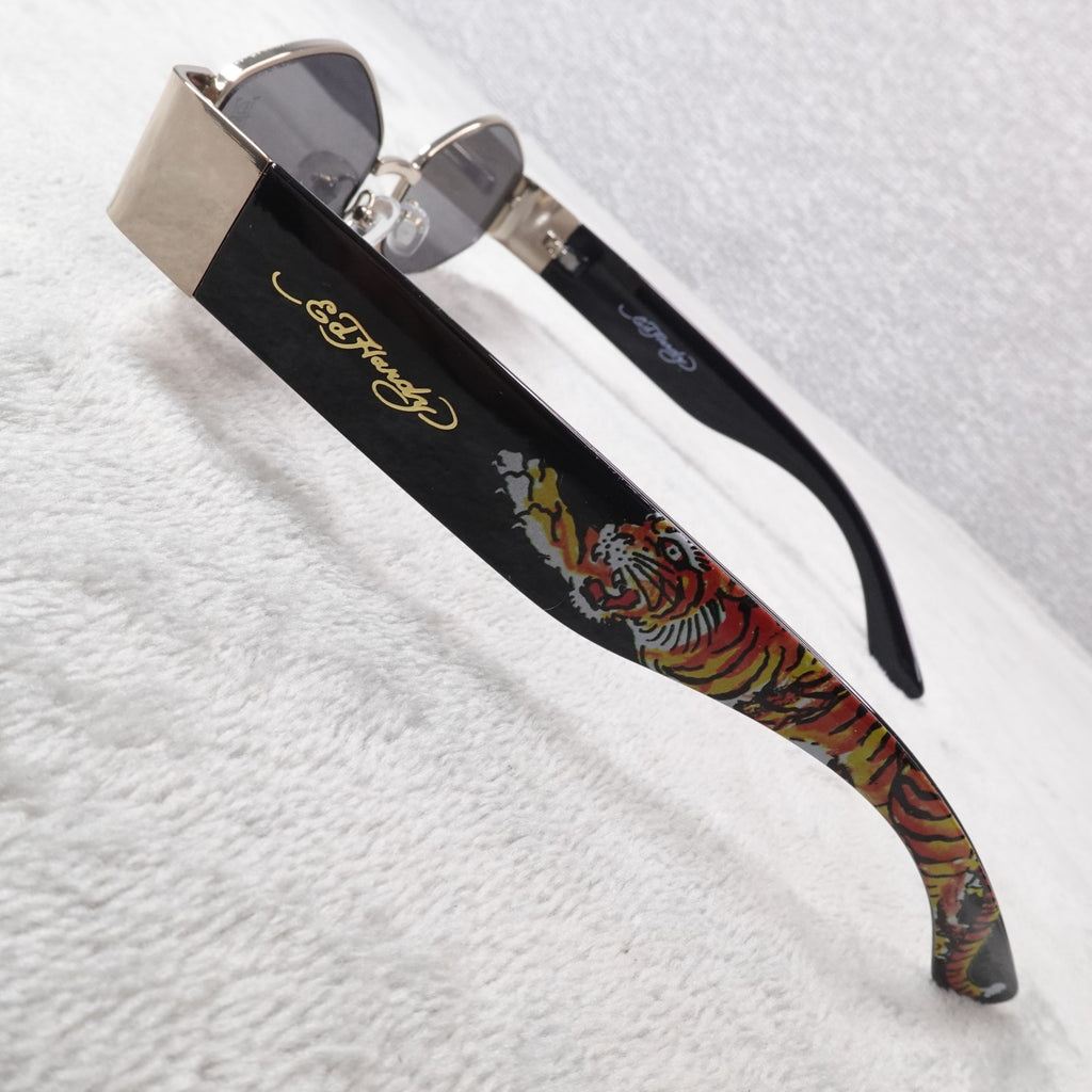 Ed Hardy Tiger Tattoo Narrow Hexagon Sunglasses Streetwear Y2K UV400 NEW