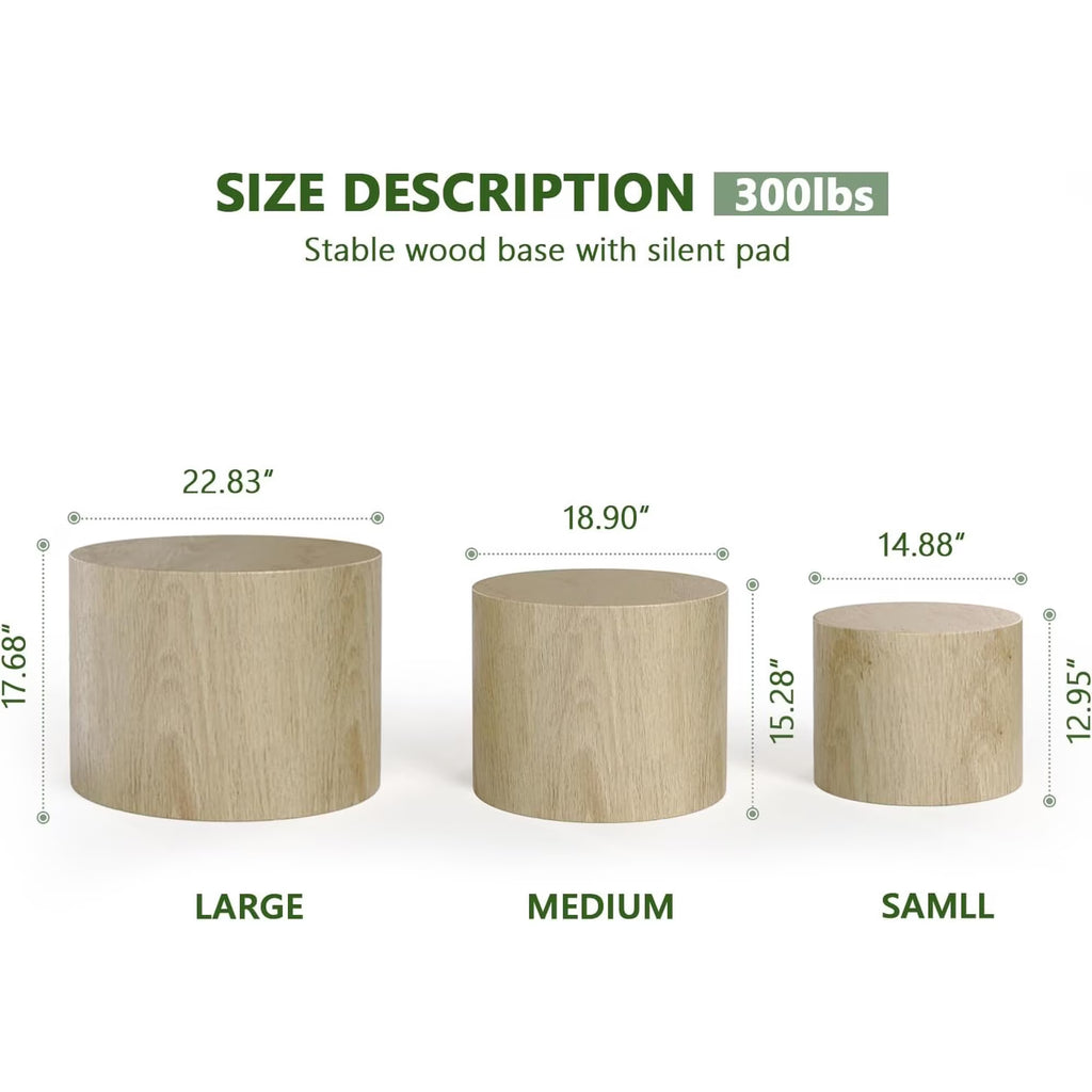 New (unboxed) LAZZO Round Nesting Coffee Table Set of 3, Modern Wood Grain Side Tables for Living Room and Bedroom, Natural Wood Finish
