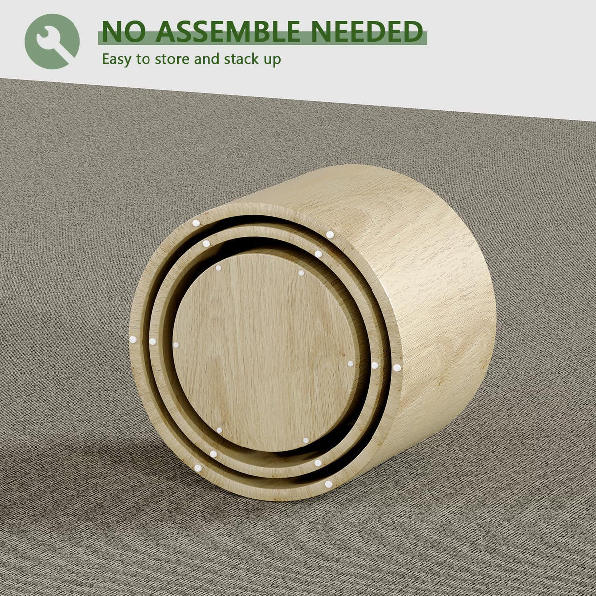 New (unboxed) LAZZO Round Nesting Coffee Table Set of 3, Modern Wood Grain Side Tables for Living Room and Bedroom, Natural Wood Finish