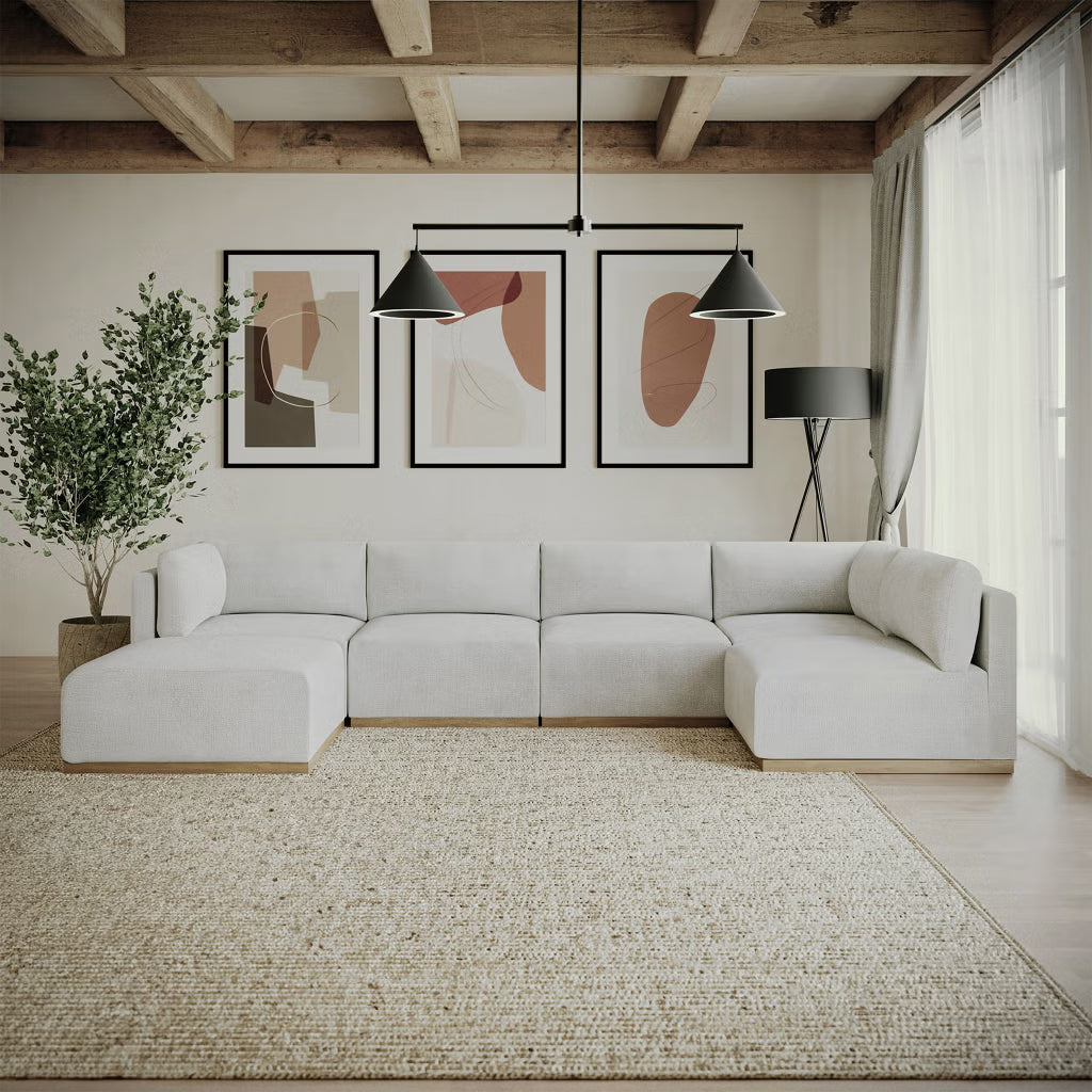 Henredon Murphy Cream Fabric Modular Sectional with Ottoman