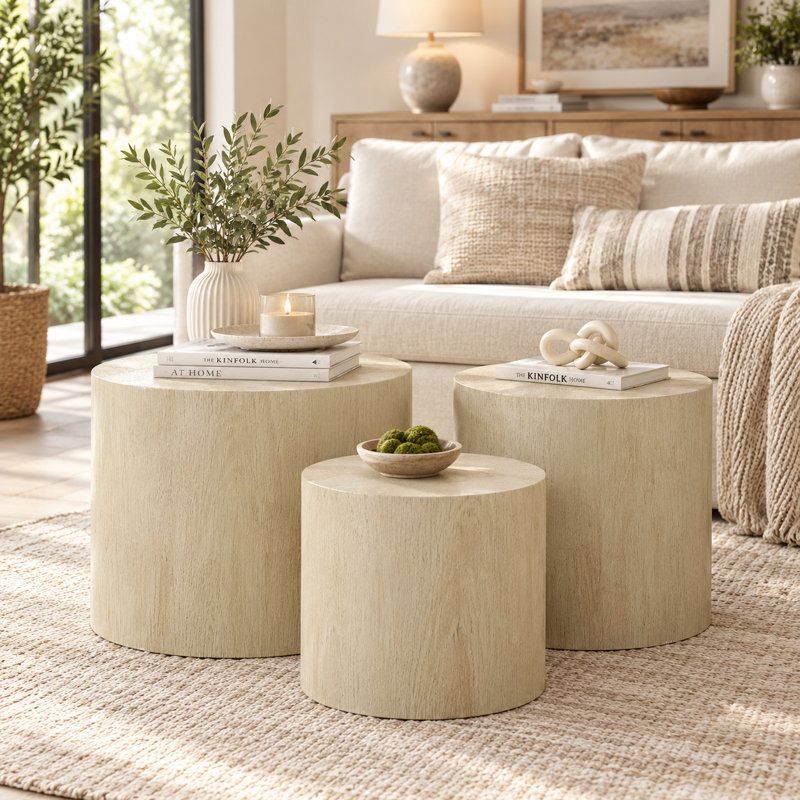 New (unboxed) LAZZO Round Nesting Coffee Table Set of 3, Modern Wood Grain Side Tables for Living Room and Bedroom, Natural Wood Finish