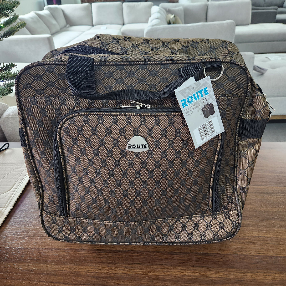 Rolite PRT16P 16 Inch Dark Brown Rolling Luggage Bag Monogram Pattern Wheeled Carry On New